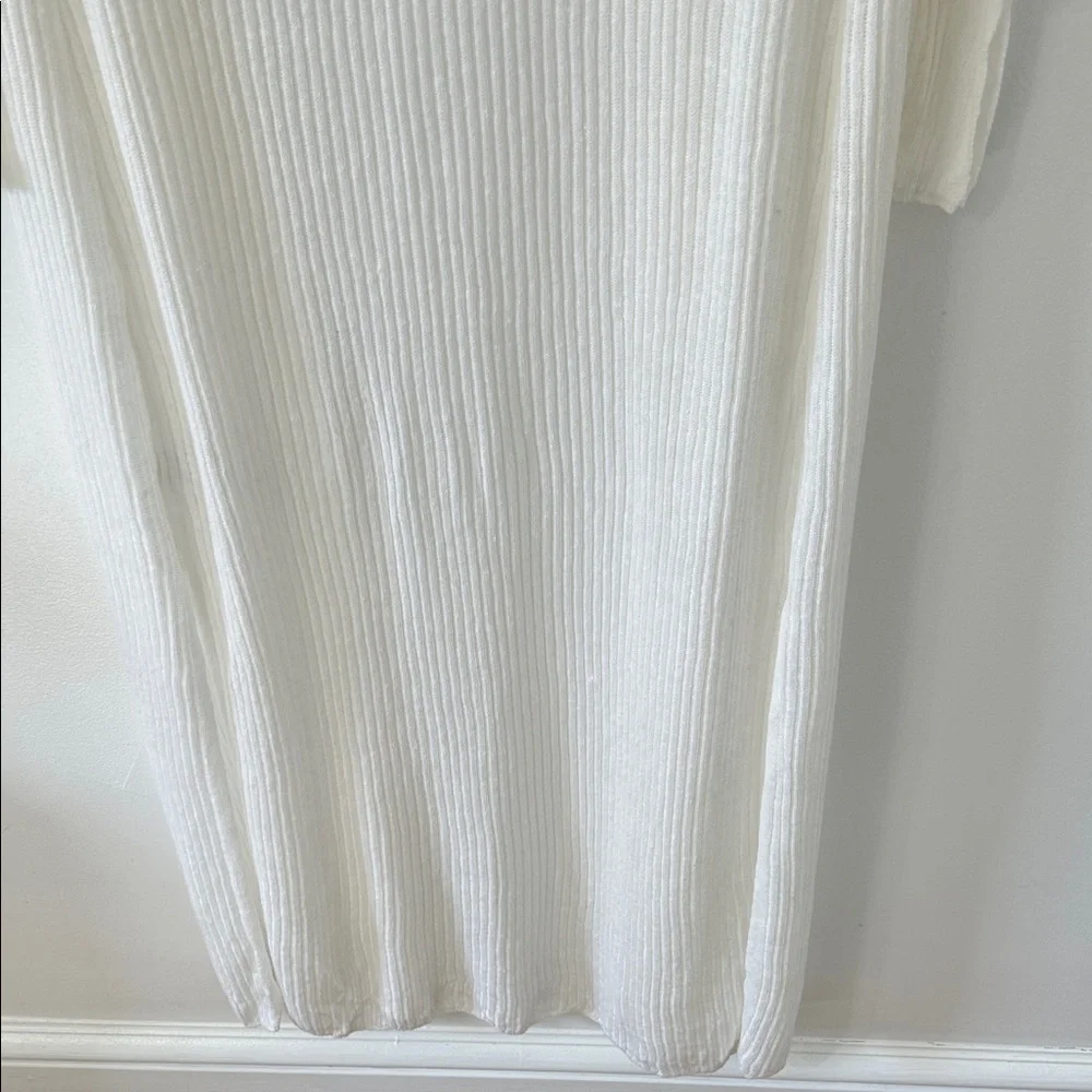 Tahari Sweater Women’s M White Linen Open Front Duster Romantic Feminine - Picture 9 of 16